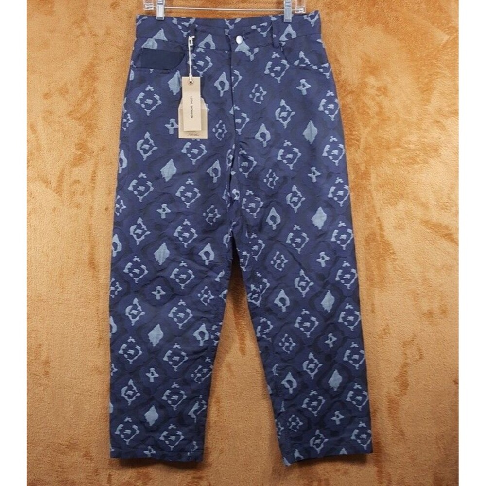 NICHOLAS DALEY Jeans Mens Size 30 Blue Diamond Print Relaxed Straight Leg $800